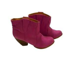 Qupid Ankle Boots 6.5 Magenta Purple Faux Suede Block Heel Western